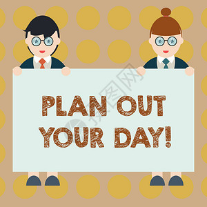 文字书写文本计划你的一天制定每日活动时间表的商业理念男女统一站立图片