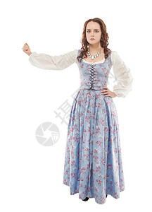 穿长中世纪长裙的年轻美女穿着白图片