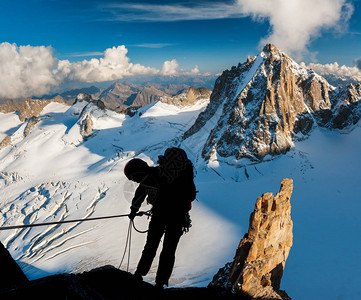 在法国查莫尼克斯的大型勃朗峰极冬攀登时图片