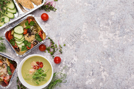 清洁饮食边界灰混凝土桌上健康饮食品种带复制图片