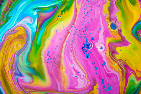 摘要色粉黄色和绿色丙烯漆通过显微镜查图片