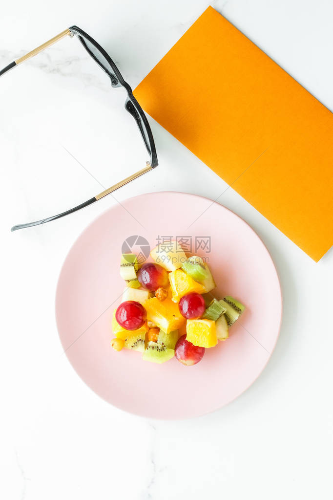 大理石平板饮食和健康生活方式模概念早餐用图片