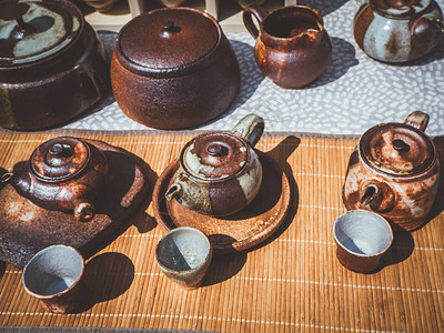 传统手工制作的茶壶和杯子图片