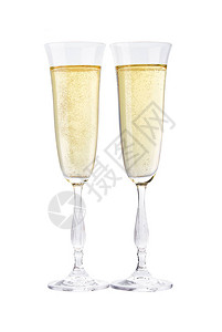 在白色上孤立的闪亮香槟玻璃杯圣诞快乐和高清图片