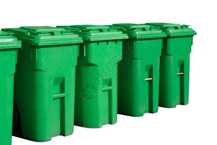 绿色回收垃圾桶白色背景的集装图片