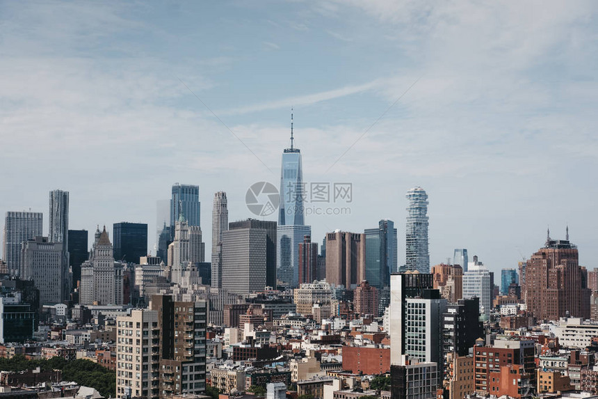 纽约天线和景点在晴朗的阳光明媚的日子空中观察纽约是世界上访问量最图片