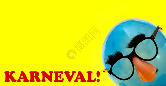 德文的Karneval文字代表嘉年华蓝色的Ballon和黄色背图片