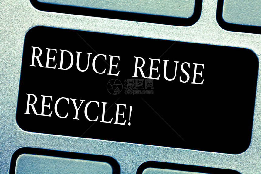 手写文本减少重复使用回收概念意义减少我们每年制造的垃圾量键盘意图创建计算机消息图片
