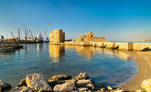 黎巴嫩的西顿海城堡13世纪十字军建高清图片