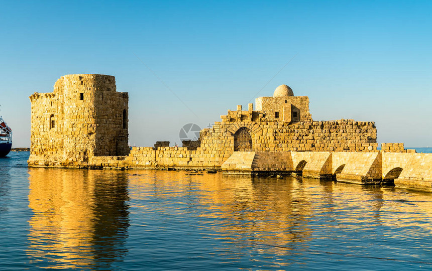 黎巴嫩的西顿海城堡13世纪十字军建图片