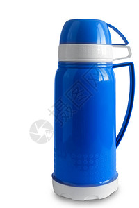 蓝色热水器有两个杯子和一个把手用图片