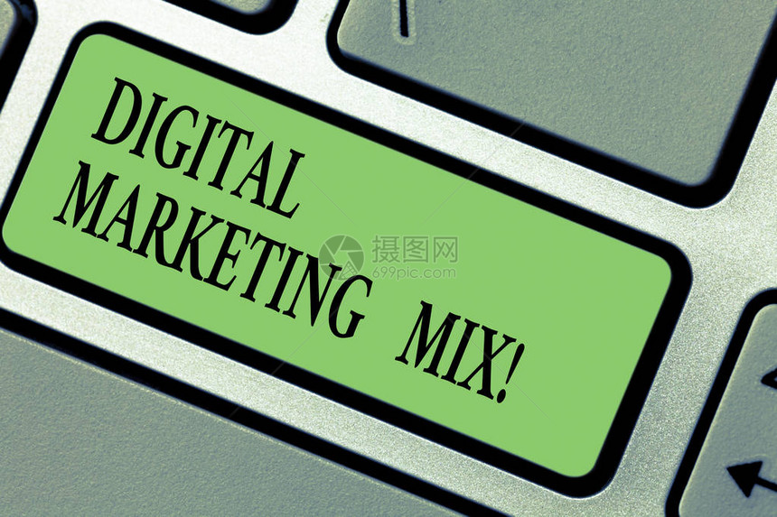 手写文字书写数字营销组合概念意义一套在市场上推广品牌的行动键盘意图创建计算机消图片