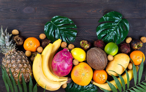 夏季健康彩虹热带水果框架背景图片