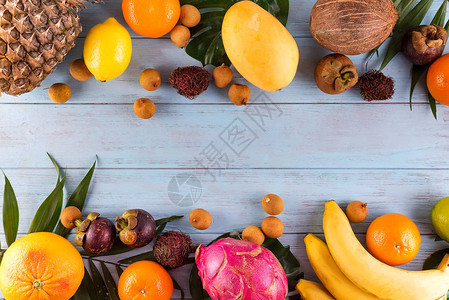 夏季健康彩虹热带水果框架图片