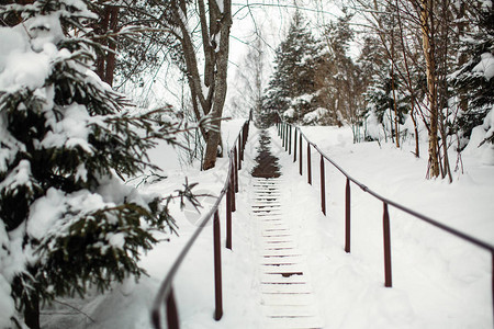 霜雪的冬天村里的街上图片