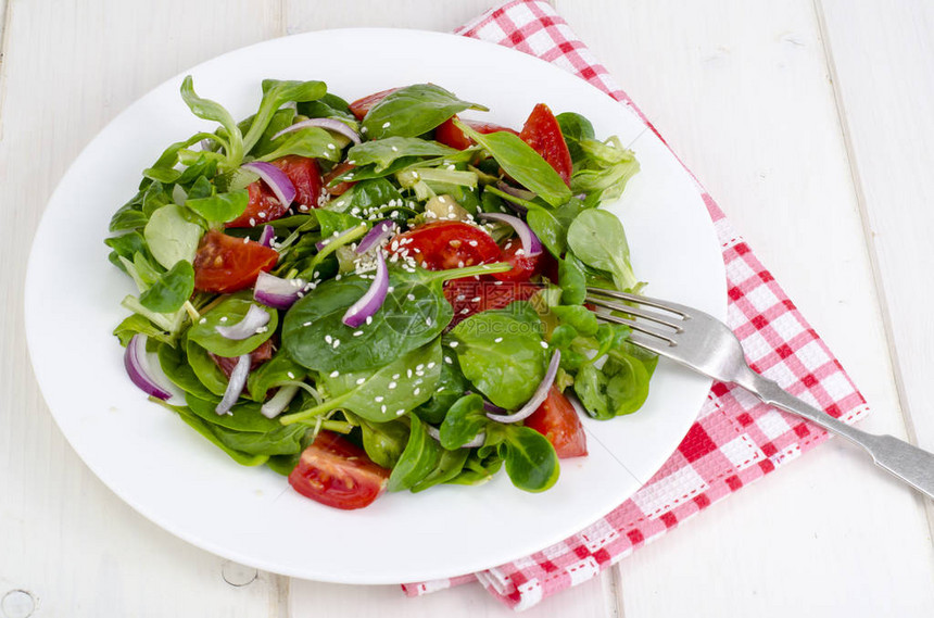 减重概念健康生活方式新鲜蔬菜和草药的浅色拉图片