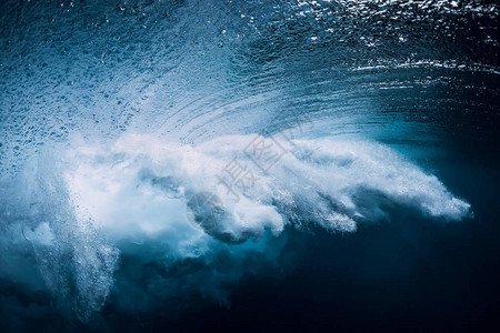 水下的蓝色波浪与气泡水下的海洋图片