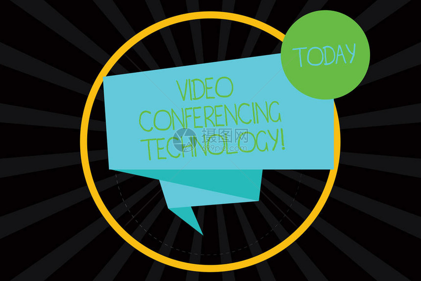 文字书写文本视频会议技术通过视频数据进行全球交互的人们的商业概念在半色调森伯斯特照片上的圆环内折叠图片