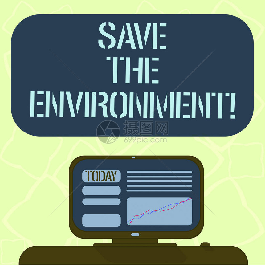 手写文字书写拯救环境概念意义保护和保存自然资源在桌面空白彩色文本框中带有线图的图片