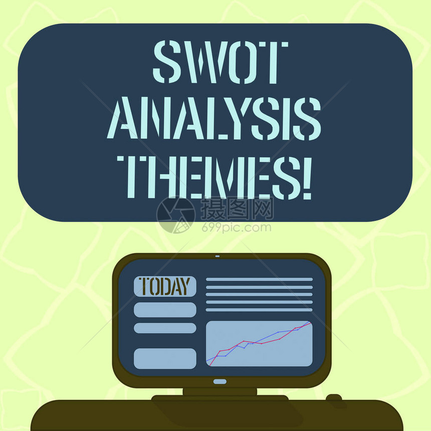 手写文字书写Swot分析主题概念意义要进行综合分析的主题在桌面空白彩色文本框中安装有线图片