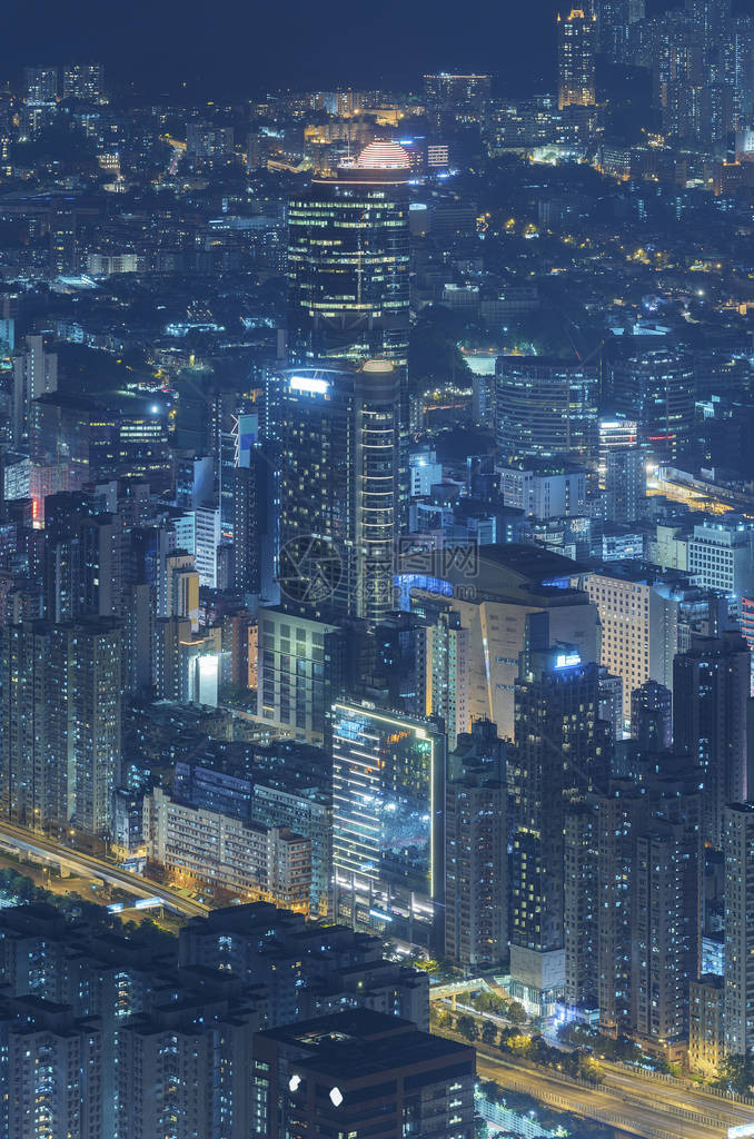 香港市中心鸟瞰夜景图片