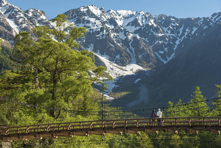 Kappa桥和Hotaka山的旅游者图片