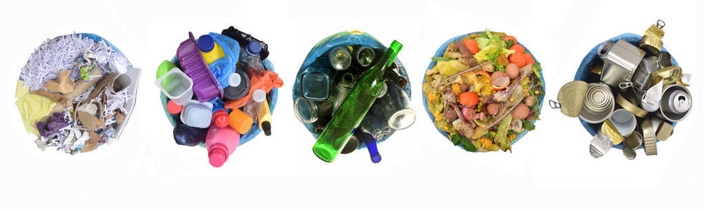 罐堆肥玻璃塑料和纸图片