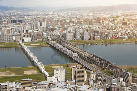 大阪市天际线背景壁纸特写图片