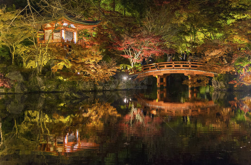 日本京都大地寺庙秋天季美丽的日本花园与图片