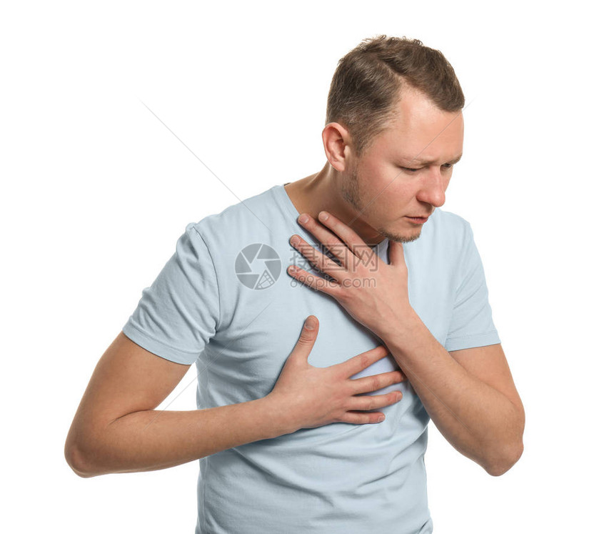 白色背景哮喘发作的人图片