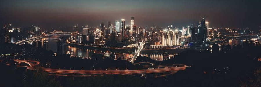 重庆城市建筑和市天线夜幕全景Chon背景图片