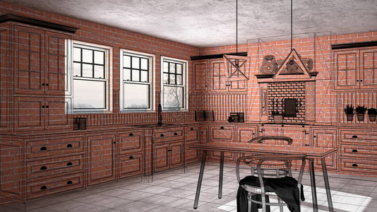 家居装修房屋开发概念背景在建室内设计定制建筑设计项目墨水素描展示经图片