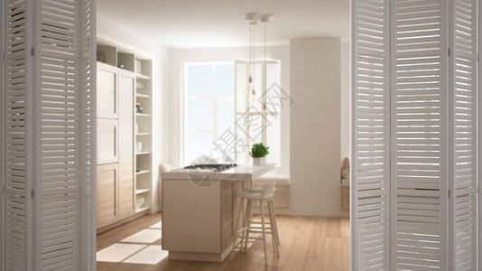 现代白色厨房的白色折叠门开口图片