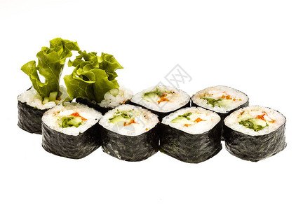 寿司菜单一套日本海产食品卷以白图片
