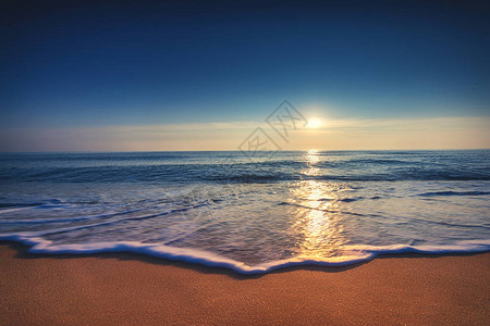 日出在海面和海滩上图片