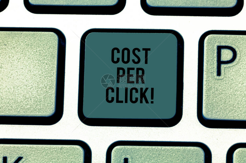 显示每次点击费用的文本符号概念照片每次演示访问网站时支付一笔钱键盘意图创建计算机消息图片