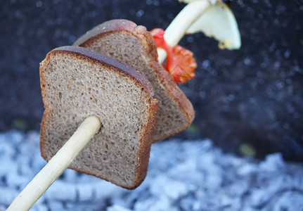 面包和西红柿烧烤为野背景图片