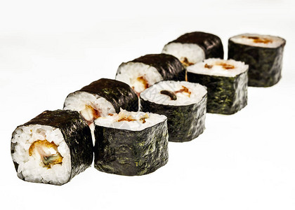 寿司菜单一套日本海产食品卷以白图片
