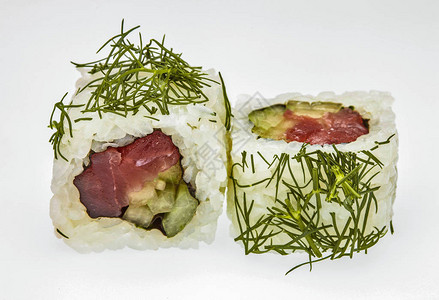 寿司菜单传统日本寿司卷的近照片以图片