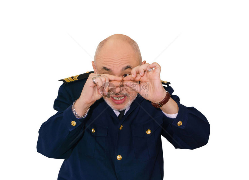 身穿海服的老年男子在海军官制服上讲情调故事图片