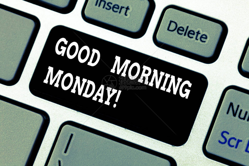 写笔记显示早上好星期一商业照片展示在工作日开始时问候某人开始周末键盘意图创建计算机消息图片