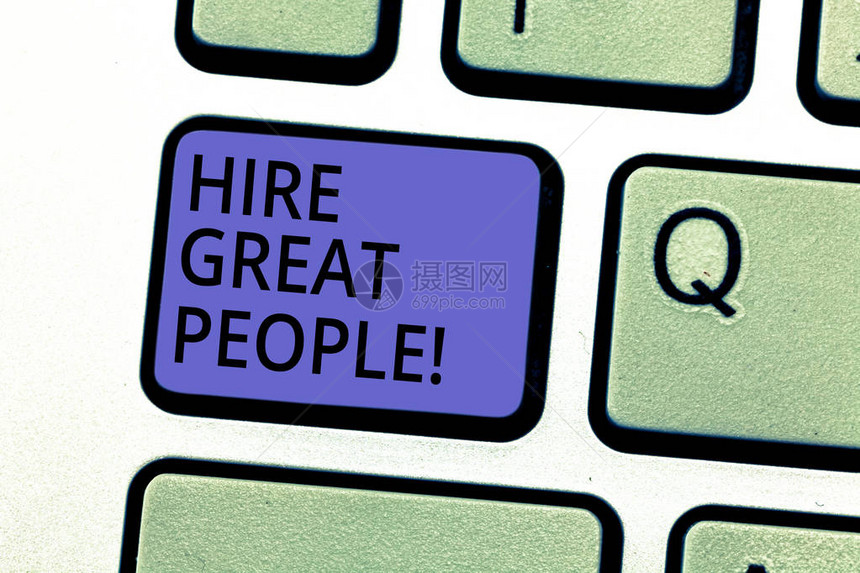 概念手写显示雇用伟大的人展示薪酬展示或公司短期工作的商业照片键盘意图创建计图片