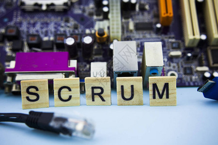 WordSCRUM关于具有信息技术背景的木块计算机主板背景图片