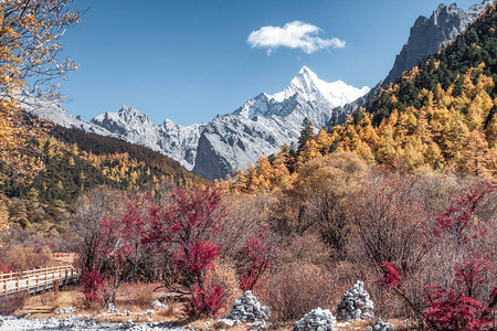 最后一个香格里拉和ChanaDorje山在Yading自然保护图片