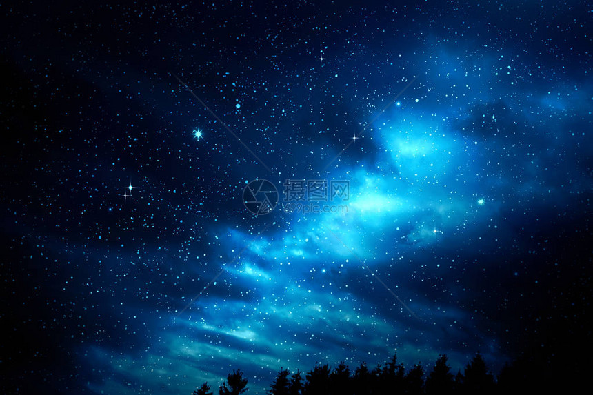 充满星和大云的宇宙自然夜图片
