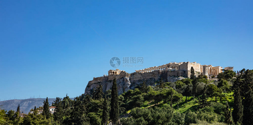 雅典希腊岩石和帕台农庄图片