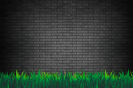 砖墙和草背景或墙纸图片