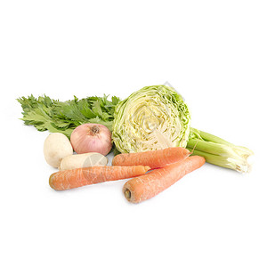 生态蔬菜种类繁多使汤在白色图片