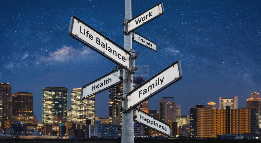 路标上的生活平衡选择城市图片