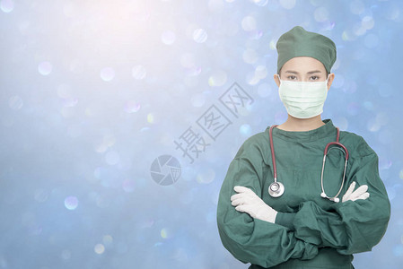 女医生外科医生护士带听诊器的药房保健和医疗概念测试结果颜色图片